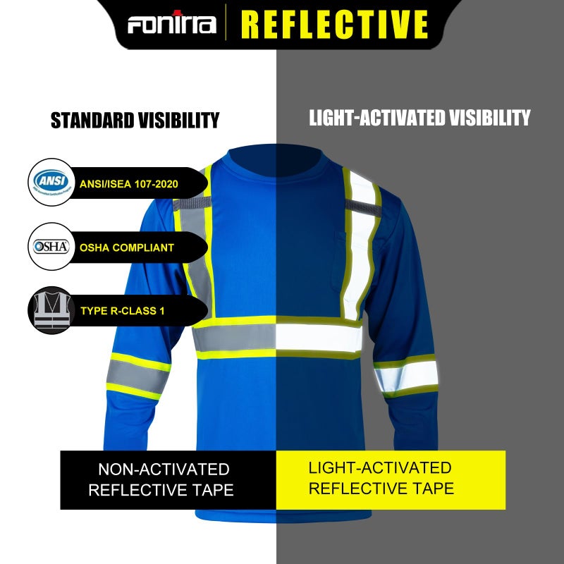 FONIRRA Long Sleeve Safety T Shirt Reflective High Visibility Construction Work Shirts ANSI Class 3 for Men(Blue,XL) - Image 5
